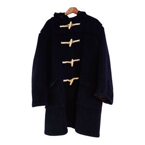VTG Monty Gloverall Duffle Coat Mens XL Navy Wool Hooded Tartan Lined Toggle UK